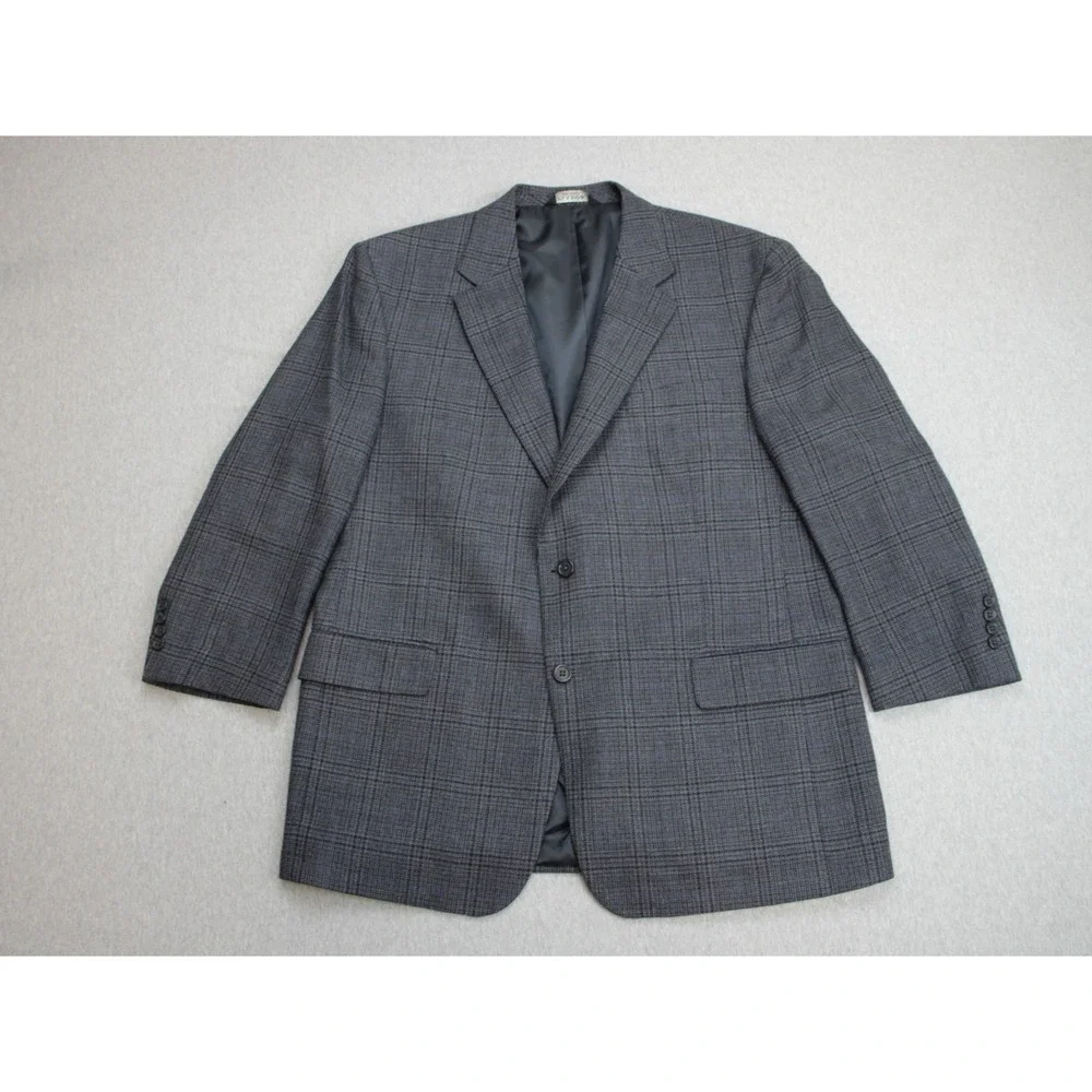 Jos‎ A Bank Blazer Mens 46R Gray Plaid 100% Wool 2 Button Single Breast